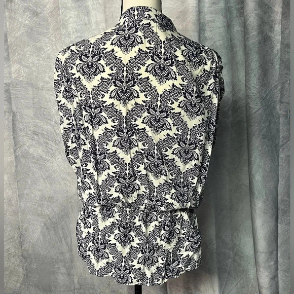 Bench Dolman Sleeve Elastic Waist Peplum Blue & White Toile Blouse - Medium - Picture 4 of 7